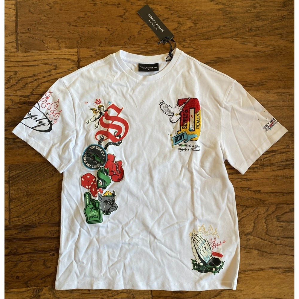 Supply And Demand Lawrence White Graphic Short Sleeve T Shirt Mens Size Small